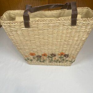 Floral Straw Tote Bag